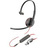 POLY Auriculares monoaurales Blackwire 3215 USB-C + Conector de 3.5 mm + Adaptador USB-C/A