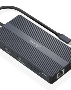 Docking USB Tipo-C Aisens ASUC-12P017-GR/ 2xHDMI/ 4xUSB/ 1xUSB Tipo-C/ 1xRJ45/ 1xDisplayPort/ 1xLector Tarjetas/ 1xUSB Tipo-C PD/ Gris