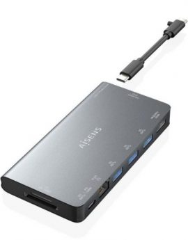 Docking USB Tipo-C Aisens ASUC-8P015-GR/ 1xHDMI/ 3xUSB/ 1xRJ45/ 1xLector Tarjetas / 1xUSB Tipo-C/ Gris