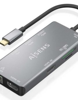 Docking USB Tipo-C Aisens ASUC-9P018-GR/ 2xHDMI/ 3xUSB/ 1xRJ45/ 1xLector Tarjetas/ 1xUSB Tipo-C PD/ Gris