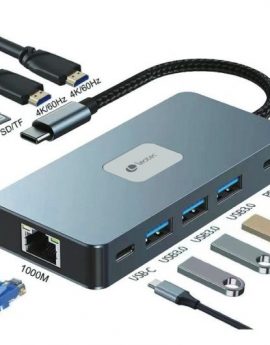 Docking USB Tipo-C Leotec LEDS02/ 3xUSB/ 1xUSB Tipo-C/ 1xUSB Tipo-C PD/ 2xHDMI 4K/ 1xRJ45/ 1xLector Tarjetas SD y MicroSD/ Gris