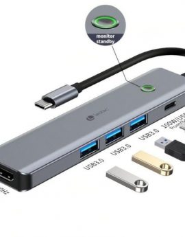 Docking USB Tipo-C Leotec LEDS05/ 3xUSB/ 1xUSB Tipo-C PD/ 1xHDMI/ Gris