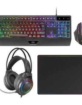 Mars Gaming MCP124PRO Combo RGB 4en1 Teclado H-Mech Ratón Auriculares Alfombrilla Español Negro