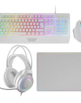 Mars Gaming MCP124PRO Combo RGB 4en1 Teclado H-Mech Ratón Auriculares Alfombrilla Español Blanco