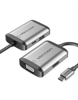 Conversor Vention TFAHB/ 1xUSB/ 1xHDMI/ 1xVGA/ 1xUSB Tipo-C PD/ 15cm/ Gris