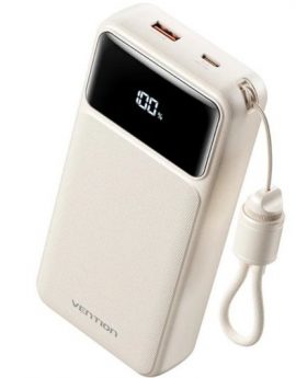 Powerbank 20000mAh Vention XGYW0-40-TY/ 22.5W/ Blanca/ Incluye Cable USB Tipo-C