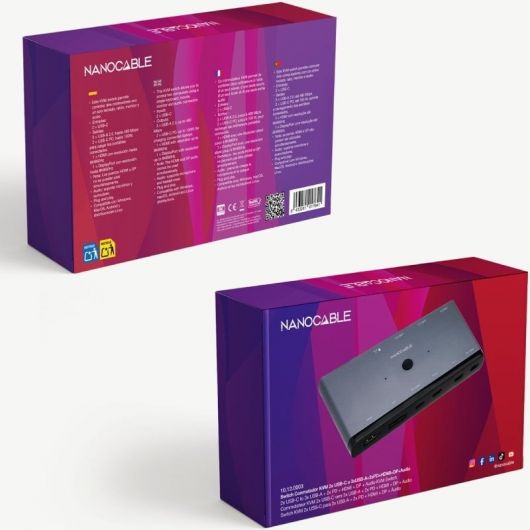 Switch Conmutador 8K Nanocable 10.12.0003/ 1x HDMI/ 1x DisplayPort/ 3x USB/ 2x USB Tipo-C/ 1x Jack 3 Switch Conmutador 8K Nanocable 10.12.0003/ 1x HDMI/ 1x DisplayPort/ 3x USB/ 2x USB Tipo-C/ 1x Jack 3.5mm/ 2x USB Tipo-C PD