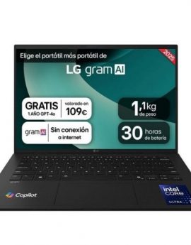 Portátil LG Gram 14ZD90T-G AX88B Intel Core Ultra 7-255H/ 32GB/ 1TB SSD/ 14'/ Sin Sistema Operativo