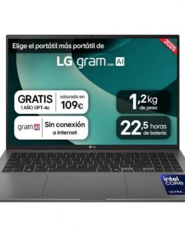 Portátil LG Gram 16ZD90T-G.AX78B Intel Core Ultra 7-255H/ 16GB/ 1TB SSD/ 16'/ Sin Sistema Operativo