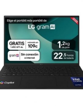 Portátil LG Gram 16ZD90T-G AX88B Intel Core Ultra 7-255H/ 32GB/ 1TB SSD/ 16'/ Sin Sistema Operativo