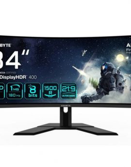 GIGABYTE G34WQCP Monitor Gaming 34' Curvo UWQHD 1500R 180Hz 1ms 350nits / FreeSync Premium/ DisplayHDR 400/ HDMI 2.0/ DisplayPort 1.4