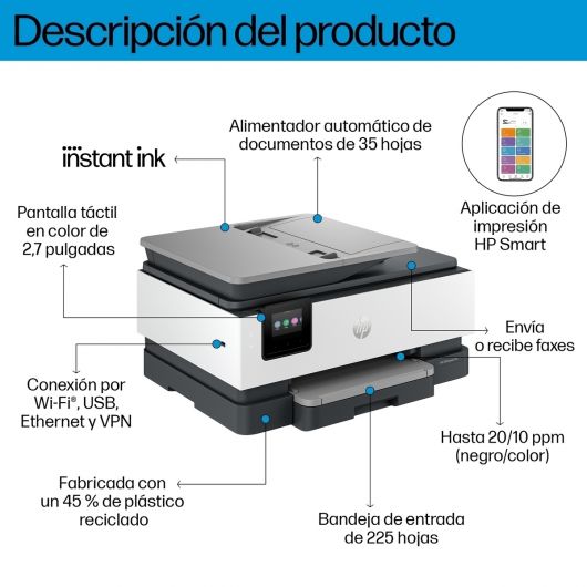 HP OfficeJet Pro 8132e Multifunción Color WiFi Dúplex Fax 4 HP OfficeJet Pro 8132e Multifunción Color WiFi Dúplex Fax