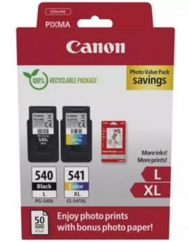 Cartucho de Tinta Original Canon PG-540L + CL-541 XL Multipack Alta Capacidad/ Negro/ Tricolor + Papel Fotográfico - 5224B012