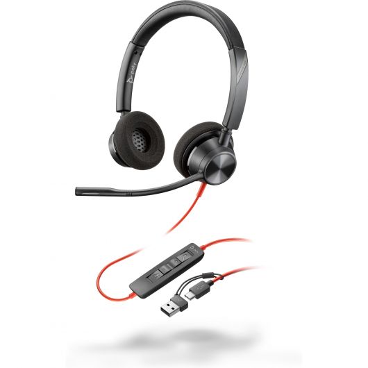 POLY Auriculares estéreo Blackwire 3320 USB-C + Adaptador USB-C/A