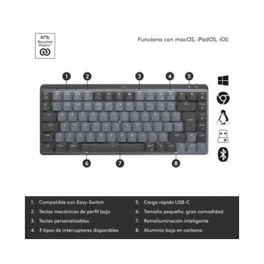 Logitech MX Mini Teclado Mecánico Retroiluminado Inalámbrico Grafito Layout US 2 Logitech MX Mini Teclado Mecánico Retroiluminado Inalámbrico Grafito Layout US