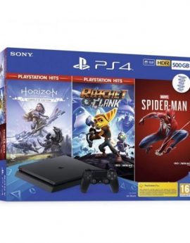 Consola Sony PS4 Slim 500GB + Horizon Zero + Ratchet & Clank + Spider-Man