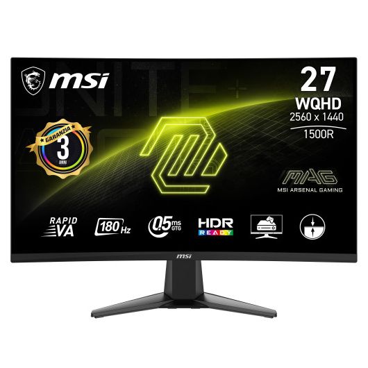 MSI MAG 27CQ6F Monitor 27’ 180Hz VA Curvo 1500R HDR Quad HD LCD