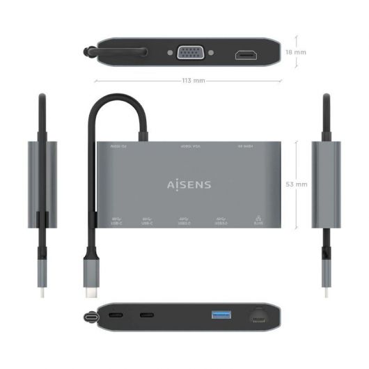Docking USB Tipo-C Aisens ASUC-8P010-GR/ 1xHDMI/ 1xVGA/ 2xUSB/ 1xRJ45/ 2xUSB Tipo-C/ 1xUSB Tipo-C PD/ Gris 4 Docking USB Tipo-C Aisens ASUC-8P010-GR/ 1xHDMI/ 1xVGA/ 2xUSB/ 1xRJ45/ 2xUSB Tipo-C/ 1xUSB Tipo-C PD/ Gris