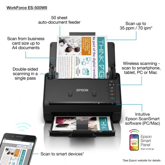 Escaner sobremesa Epson Workforce ES-500WII A4/ 35ppm/ autoduplex/ alimentador automatico 5 Escaner sobremesa Epson Workforce ES-500WII A4/ 35ppm/ autoduplex/ alimentador automatico