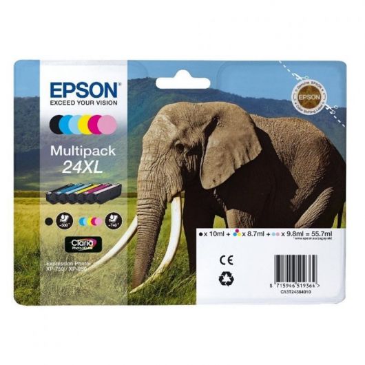 Cartucho de Tinta Original Epson nº24 XL Alta Capacidad Multipack/ Negro/ Cian/ Amarillo/ Magenta/ Cian Claro/ Magenta Claro