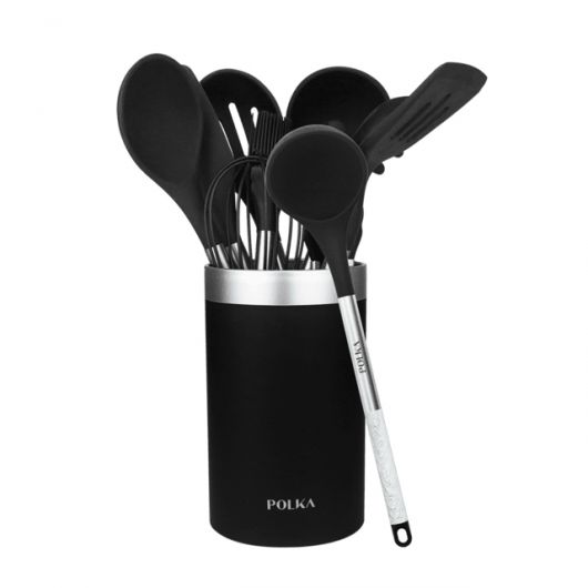 Cecotec Polka Exclusive Wood&rock - juego de utensilios de cocina 9 uds Negro