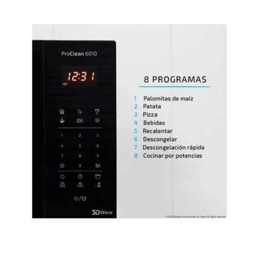 Microondas Cecotec ProClean 6010/ 800W/ Capacidad 23L/ Negro 5 Microondas Cecotec ProClean 6010/ 800W/ Capacidad 23L/ Negro