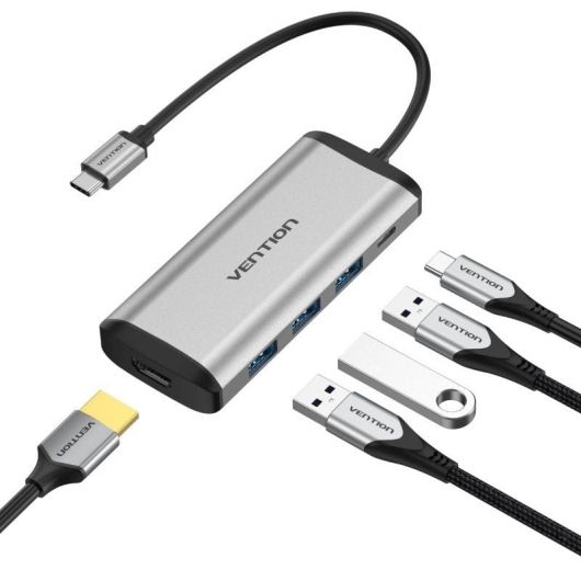 Docking USB Tipo-C Vention CNBHB/ 1xHDMI/ 3xUSB/ 1xUSB Tipo-C/ Gris
