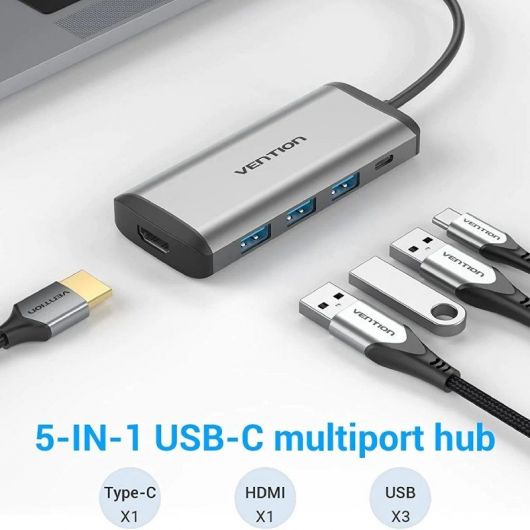 Docking USB Tipo-C Vention CNBHB/ 1xHDMI/ 3xUSB/ 1xUSB Tipo-C/ Gris 2 Docking USB Tipo-C Vention CNBHB/ 1xHDMI/ 3xUSB/ 1xUSB Tipo-C/ Gris