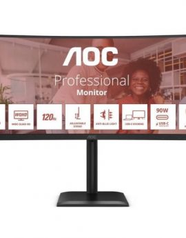 Monitor Profesional Ultraparonámico Curvo AOC CU34E4CV 34'/ WQHD/ Multimedia/ Regulable en altura/ Negro