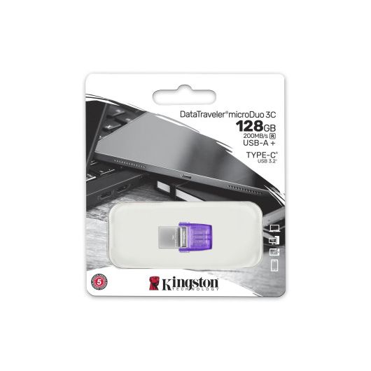 Kingston Technology DataTraveler microDuo 3C unidad flash USB 128GB USB Type-A / USB Type-C 3.2 Gen 1 (3 Kingston Technology DataTraveler microDuo 3C unidad flash USB 128GB USB Type-A / USB Type-C 3.2 Gen 1 (3.1 Gen 1) Acero inoxidable/Púrpura