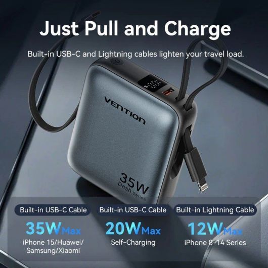 Powerbank 10000mAh Vention FHFN0/ 35W/ Gris/ Incluye Cable USB TIpo-C y Lightning 4 Powerbank 10000mAh Vention FHFN0/ 35W/ Gris/ Incluye Cable USB TIpo-C y Lightning