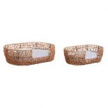 Cama para mascota Home ESPRIT ovalada Blanco/Marrón claro Metal/ratán sintético 50 x 35 x 14 cm (2 Piezas)