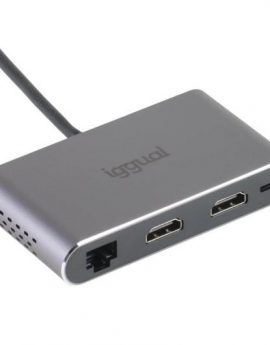 iggual IGG319222 Hub C 8 en 1 2xHDMI 2xUSB 2xSD RJ45 PD100W Gris