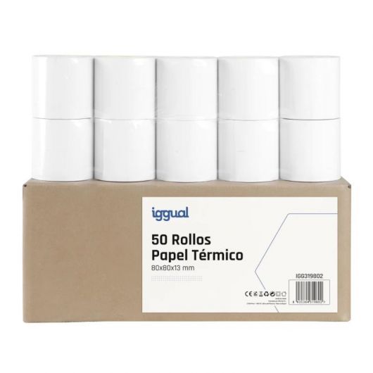 iggual Caja 50 rollos papel térmico sin BPA 80x80mm
