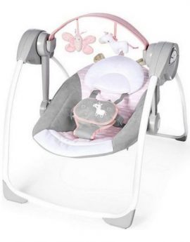 Mecedora Ingenuity Compact Swing Flora el Unicornio Rosa claro - automática plegable compacta