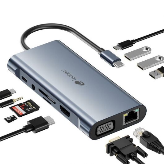 Docking USB Tipo-C Leotec LEDS01/ 3xUSB/ 2xUSB Tipo-C/ 1xUSB Tipo-C PD/ 1xHDMI 4K/ 1xVGA/ 1xRJ45/ 1xAudio/ 1xLector Tarjetas SD y MicroSD/ Gris 5 Docking USB Tipo-C Leotec LEDS01/ 3xUSB/ 2xUSB Tipo-C/ 1xUSB Tipo-C PD/ 1xHDMI 4K/ 1xVGA/ 1xRJ45/ 1xAudio/ 1xLector Tarjetas SD y MicroSD/ Gris