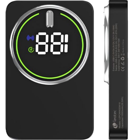 Powerbank 10000mAh Leotec LEPOWW20W10K/ 20W/ Wireless/ Negra/ Incluye Cable USB Tipo-C 4 Powerbank 10000mAh Leotec LEPOWW20W10K/ 20W/ Wireless/ Negra/ Incluye Cable USB Tipo-C