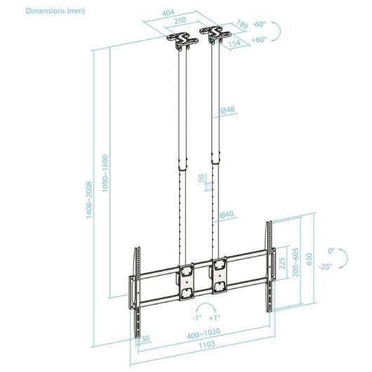 Soporte de Techo Extensible/ Inclinable TooQ LPCE11120TSLI-B para TV de 60-120'/ hasta 120kg 4 Soporte de Techo Extensible/ Inclinable TooQ LPCE11120TSLI-B para TV de 60-120'/ hasta 120kg