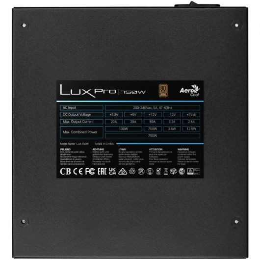 Fuente de Alimentación Aerocool LUXPRO750/ 750W/ Ventilador 14cm/ 80 Plus Bronze 5 Fuente de Alimentación Aerocool LUXPRO750/ 750W/ Ventilador 14cm/ 80 Plus Bronze