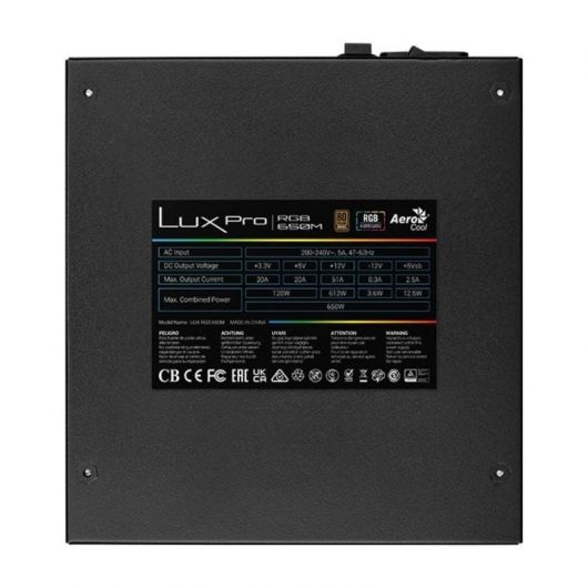 Fuente de Alimentación Aerocool LUXPRO RGB650M/ 650W/ Ventilador 14cm/ 80 Plus Bronze 5 Fuente de Alimentación Aerocool LUXPRO RGB650M/ 650W/ Ventilador 14cm/ 80 Plus Bronze