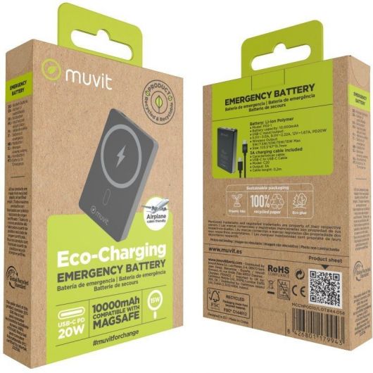 Powerbank 10000mAh Muvit For Change MCCHP0010/ 20W/ Wireless/ Negra/ Incluye Cable USB Tipo-C 4 Powerbank 10000mAh Muvit For Change MCCHP0010/ 20W/ Wireless/ Negra/ Incluye Cable USB Tipo-C