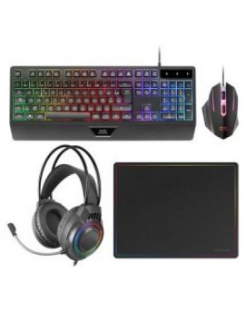 Mars Gaming MCP124PRO Combo RGB 4en1 Teclado H-Mech Ratón Auriculares Alfombrilla Negro - Francés