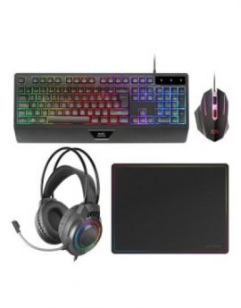 Mars Gaming MCP124PRO Combo RGB 4en1 Teclado H-Mech Ratón Auriculares Alfombrilla Negro - Portugués