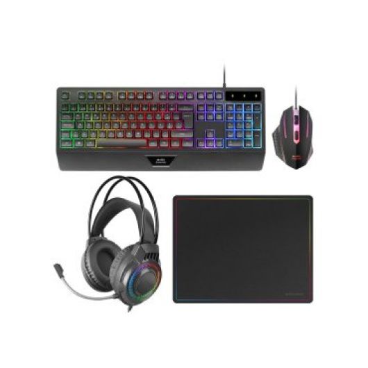Mars Gaming MCP124PRO Combo RGB 4en1 Teclado H-Mech Ratón Auriculares Alfombrilla Negro - Portugués