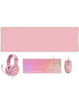 Mars Gaming MCPRGB3PPT Combo Teclado FRGB + Mouse + Auriculares + Alfombrilla Rosa - Portugués