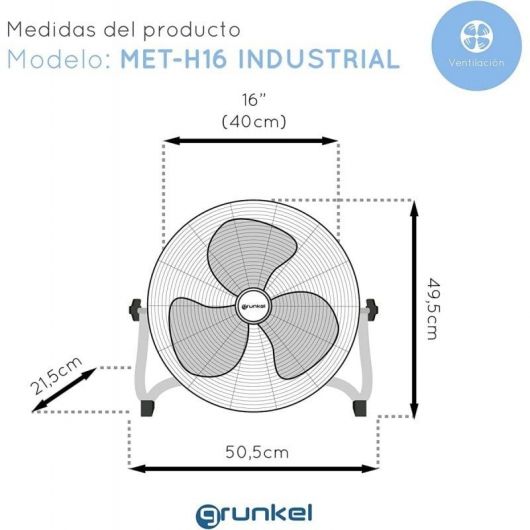 Ventilador de Suelo Industrial Grunkel MET-H16INDUSTRIAL/ 90W/ 3 Aspas 40cm/ 3 Velocidades 3 Ventilador de Suelo Industrial Grunkel MET-H16INDUSTRIAL/ 90W/ 3 Aspas 40cm/ 3 Velocidades
