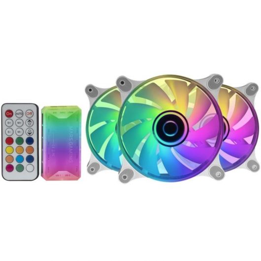 Pack 3 Ventiladores Mars Gaming MF-3DKITW/ 12cm + HUB + Mando a Distancia/ ARGB/ Blanco 2 Pack 3 Ventiladores Mars Gaming MF-3DKITW/ 12cm + HUB + Mando a Distancia/ ARGB/ Blanco