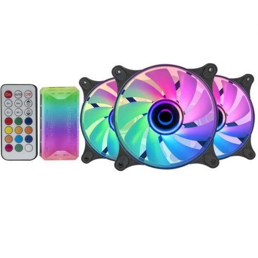 Pack 3 Ventiladores Mars Gaming MF-3DKIT/ 12cm + HUB + Mando a Distancia/ ARGB/ Negro 2 Pack 3 Ventiladores Mars Gaming MF-3DKIT/ 12cm + HUB + Mando a Distancia/ ARGB/ Negro