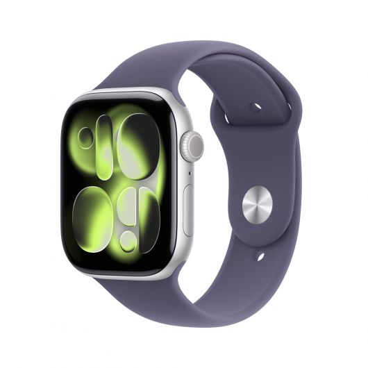 Apple Watch Series 11/ GPS/ Cellular/ 46mm/ Aluminio Plata/ Correa Deportiva Niebla Lila S/M