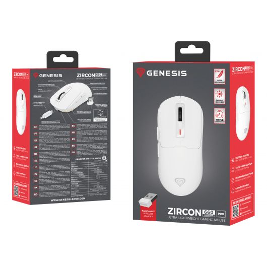 Genesis Zircon 660 Pro Wireless Ratón Gaming Ambidextro Bluetooth + USB-C Óptico 26000 DPI Blanco 4 Genesis Zircon 660 Pro Wireless Ratón Gaming Ambidextro Bluetooth + USB-C Óptico 26000 DPI Blanco